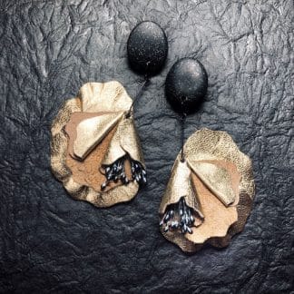 Gold Leather Camellia Petal Stud Drop Earrings | Erika Harder Jewellery